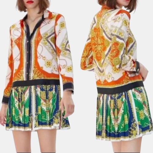 Zara satin scarf print pleated - print,