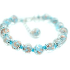 Murano Glass Bracelet Blue Silver Handmade Armband Venice 15 Beads