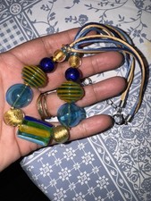 STUNNING ANTICA MURRINA VIBRANT BLUE & GOLD GLASS BEAD NECKLACE VENEZIA ITALIAN 