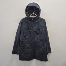 Barbour Coastal Durham Waterproof Wax Country Navy Hooded Rain Coat Jacket UK 12