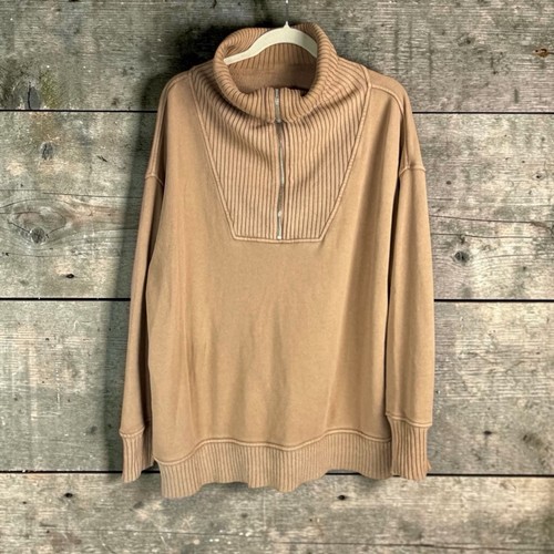Aerie camel tan quarter zip - camel, quarter-zip