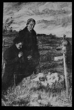 FAMILY AT A SOLDIERS GRAVE C1890 ANTIQUE Magic Lantern Slide