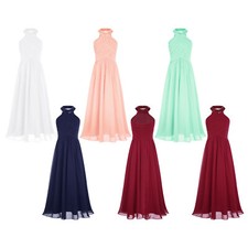 Kids Girls Flowergirl Chiffon Gowns Sleeveless Dresses Ruched Party Wedding
