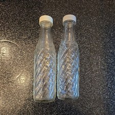 2 Vintage  Sodastream Embossed Twist Design Glass Bottles With Lids 