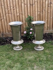 Pair Of Large Silver Aluminium Decorative Urns planters 