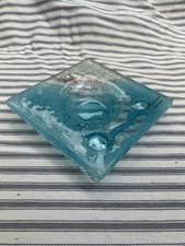 Portuguese Art Glass Plate – Marinha Grande Coimbra, Fused Glass, Turquoise