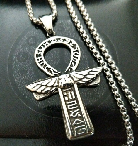 Silver steel egyptian ankh - steel,