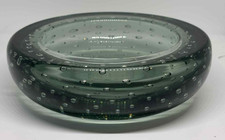 Vintage Whitefriars Green Controlled Bubble Glass Ash Tray / Trinket 5 '' / 13cm