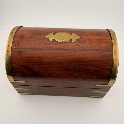 Wood brass domed trinket - wood/brass,