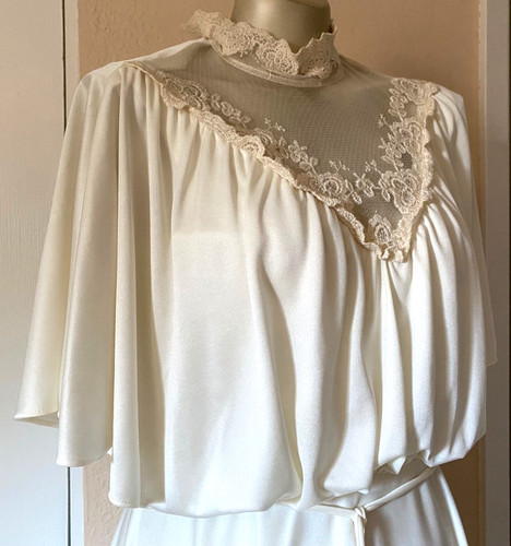 70s ivory nylon jersey lace - nylon,,
