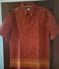 Tesco Mens Large, Short Sleeved Rust/Mustard Summer Shirt Side Vents 100% Cotton
