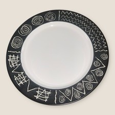 Habitat Japan Scraffito Serving Platter Dish 12.25” Black Matt Vtg 1980s VGC