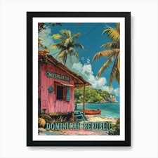 Vintage Dominican Republic Travel A Framed Wall Art Poster Canvas Print Picture