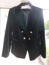 Attentif Dark Green Velvet Double Breasted Blazer Jacket EU 42 UK 14