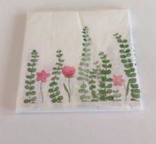 10 NAPKINS SERVIETTES 3ply PINK FLOWERS GREEN LEAVES 32x32cm DINING PICNIC PARTY