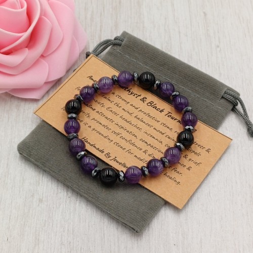 Amethyst tourmaline bracelet - amethyst,