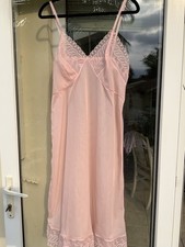 Vintage Pink Nylon Sheer Lace Trim Full Slip Size 38 Bust Made In England 