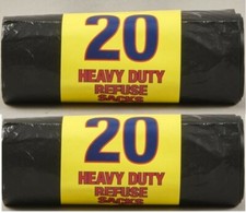 40 Heavy Duty Black Bin Bags Refuse Sacks 2 x 20 Rolls 40 Bags 100% Recycled