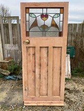 XSG 31c (32 3/4 x 77 3/4) Original 1930's Pine Stained Glass External Door