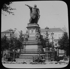 ANTIQUE Magic Lantern Slide STATUE OF VAN ARTEVELDE GHENT C1900 PHOTO BELGIUM