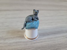Cat Themed Thimble Sterling Glass Rare Find Vintage