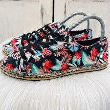 Rocket Dog Black & Red Floral Tempo Hawaii Dream Cotton Espadrille Sneakers 7.5M