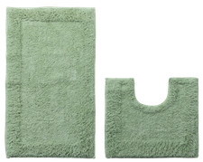 2 Piece Bath Mat and Pedestal Set with Coated Back 100% Cotton Pile