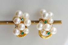 Pearl Emerald Diamond Earrings 18ct Yellow Gold