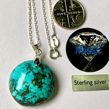 PERSIAN TURQUOISE 22MM DIA PENDANT AND 925 STERLING SILVER CHAIN, STAMPED 925