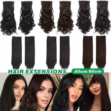 Clip In Russian Human Hair Extensions Double Weft Thick Full Head as Human 6PCS