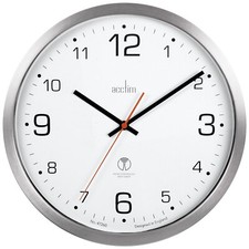 Acctim Atomik Wall Clock Non-Tick Sweep Radio Controlled Brushed Metal Case 30cm