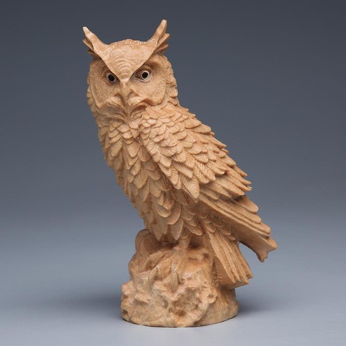 Carved wooden owl - wooden, 4.13"