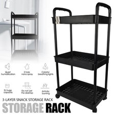 3-Tier Home Kitchen Storage Trolley 4 Wheels Rolling Storage Rack Mobile Serving