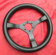 Genuine  1979 " MOMO - MARIO ANDRETTI "  3 Spoke Leather Steering Wheel  (M14)
