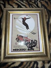 Mercedes Ski 1930 Winter Sports Vintage Art Poster Print In Lovely Gold Frame
