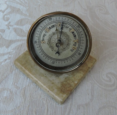 Antique brass desk barometer - desk,