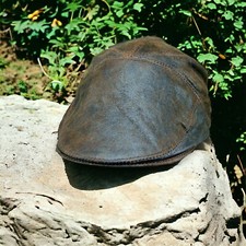 Men Brown Black Flat Cap Real Goat Leather Ivy Gatsby Newsboy Cap Fully Lined UK