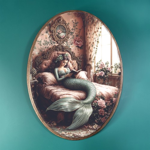 Mermaid reading wooden decor - mermaid,