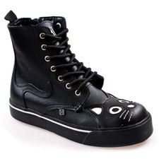 T.U.K. A6570 TUK 7-Eye & Zip Round Toe Kitty Sneaker Boot Black Vegan Leather