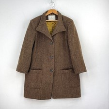 House of Bruar Tweed Coat Womens 12 Brown Herringbone Wool Country Overcoat