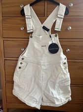White Fox Cream Ivory Ribbed Short Dungarees