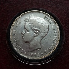 Spain 1896 silver 5 pesetas
