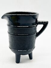 ANTIQUE BLACK GLASS VICTORIAN OLD CAULDRON DESIGN 3 LEG OLD MILK CREAM JUG 