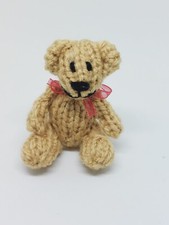 Hand knit 7 cm Tiny  Thread Jointed Teddy Bear