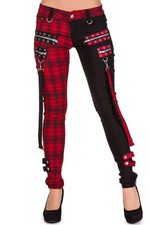 BANNED Red Check Half Black Goth Emo Punk Bondage Rockabilly Jetsetter Trousers