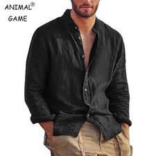 Men Linen Shirt Long Sleeve