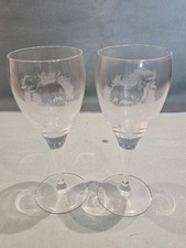 Bermoili Rocca Set Of 2 Staffordshire Bull Terrier Etched Design Wine Glasses GC