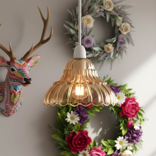 Amber glass lotus lamp shade - lotus,