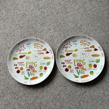 Live Healthy Plates x 2 Portion Control Ceramic Healthy Eating Weight Loss 10.5"