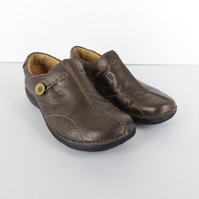 Clarks Unstructured Size UK 7 D Bronze Leather Slip On Clogs Nurse Work Shoes